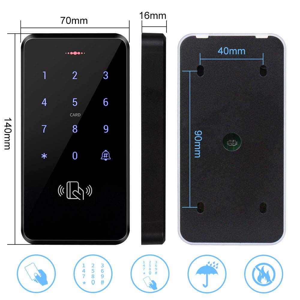 HFeng Outdoor Door Access Control System Kit IP68 Waterproof RFID Keypad Card Reader + Power Supply + Door Exit Button +10pcs Keyfobs (Without Lock)