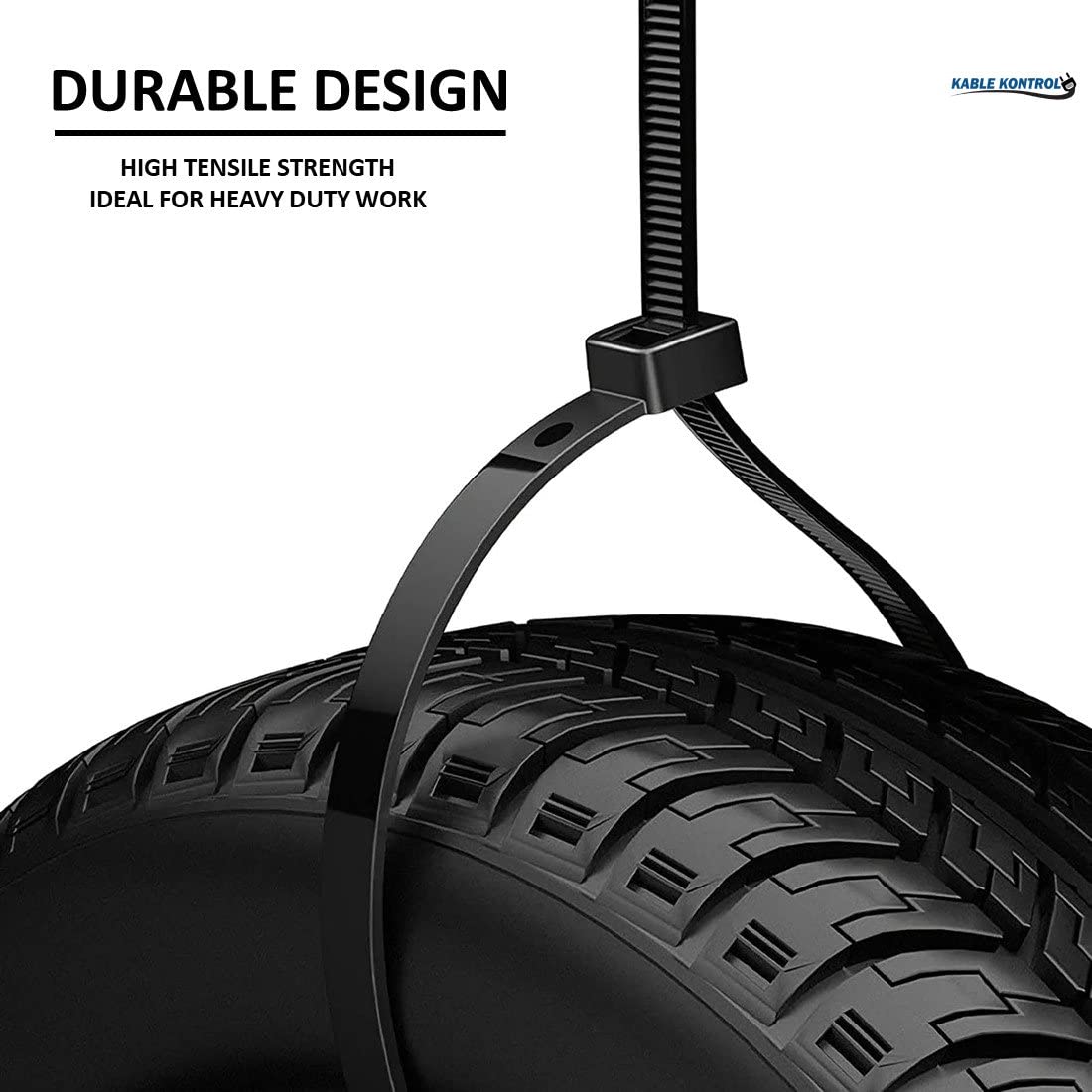 Kable Kontrol Cable Zip Ties 100 Pcs 11 Inch Black, 50 Lbs Tensile Strength, Self-locking UV Resistant Plastic Nylon Wire Ties, for Indoor or Outdoor