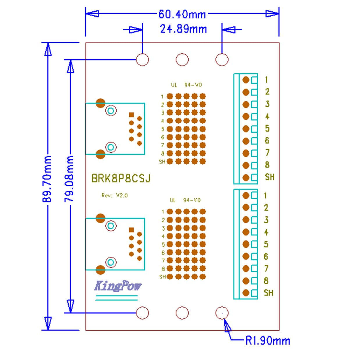Jienk RJ45 8P8C DIN Rail Mount Ethernet Connector Breakout Board, Two Way RJ45 Vertical Jack Terminal Block Connector with C45 DIN Rail Clips