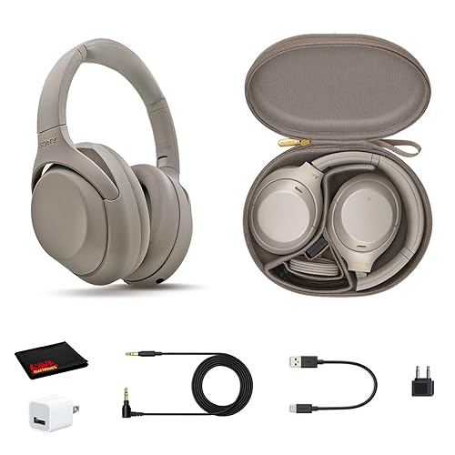 Sony WH-1000XM4 Wireless Noise Canceling Overhead Headphones with Mic for Phone-Call, Voice Control, Silver, with USB Wall Adapter and Microfiber…