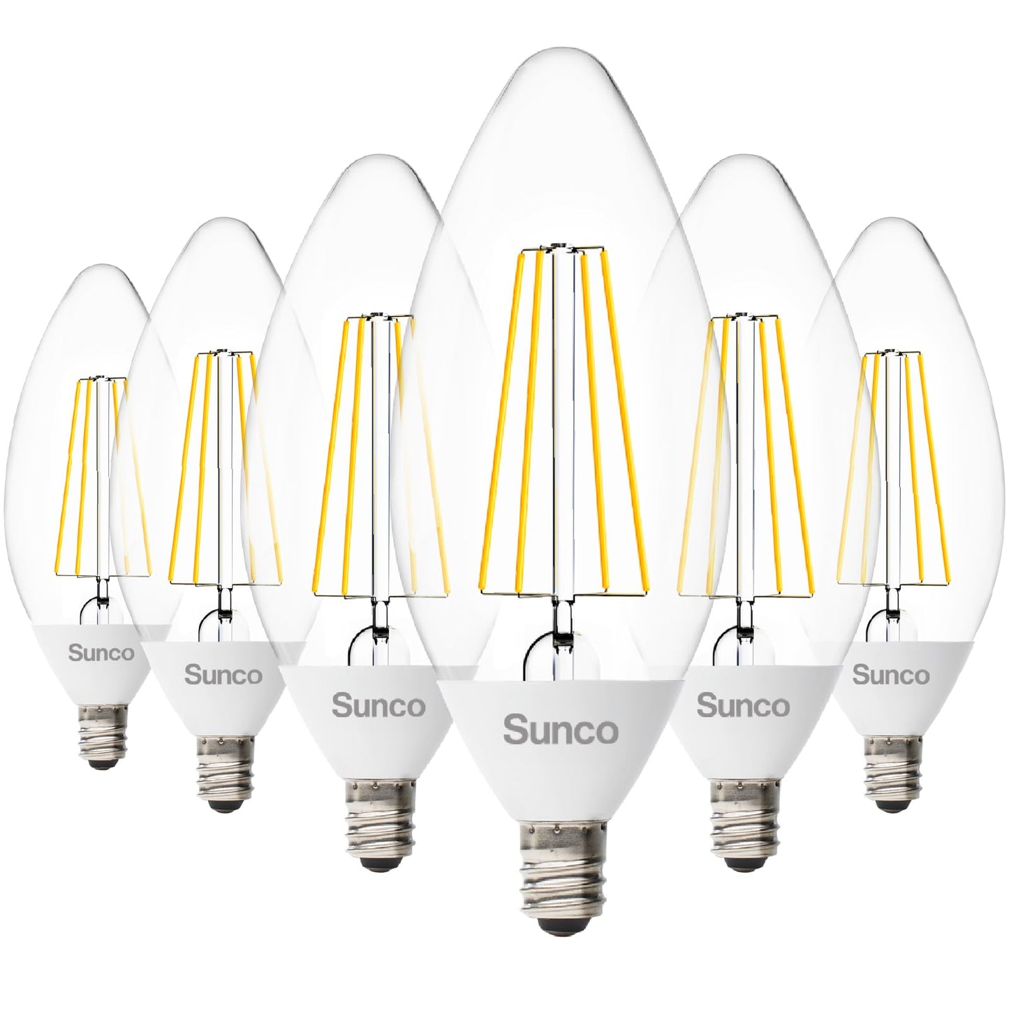 Sunco 6 Pack B11 Candelabra LED Bulb, Dusk to Dawn, E12, 5W=40W, 2700K