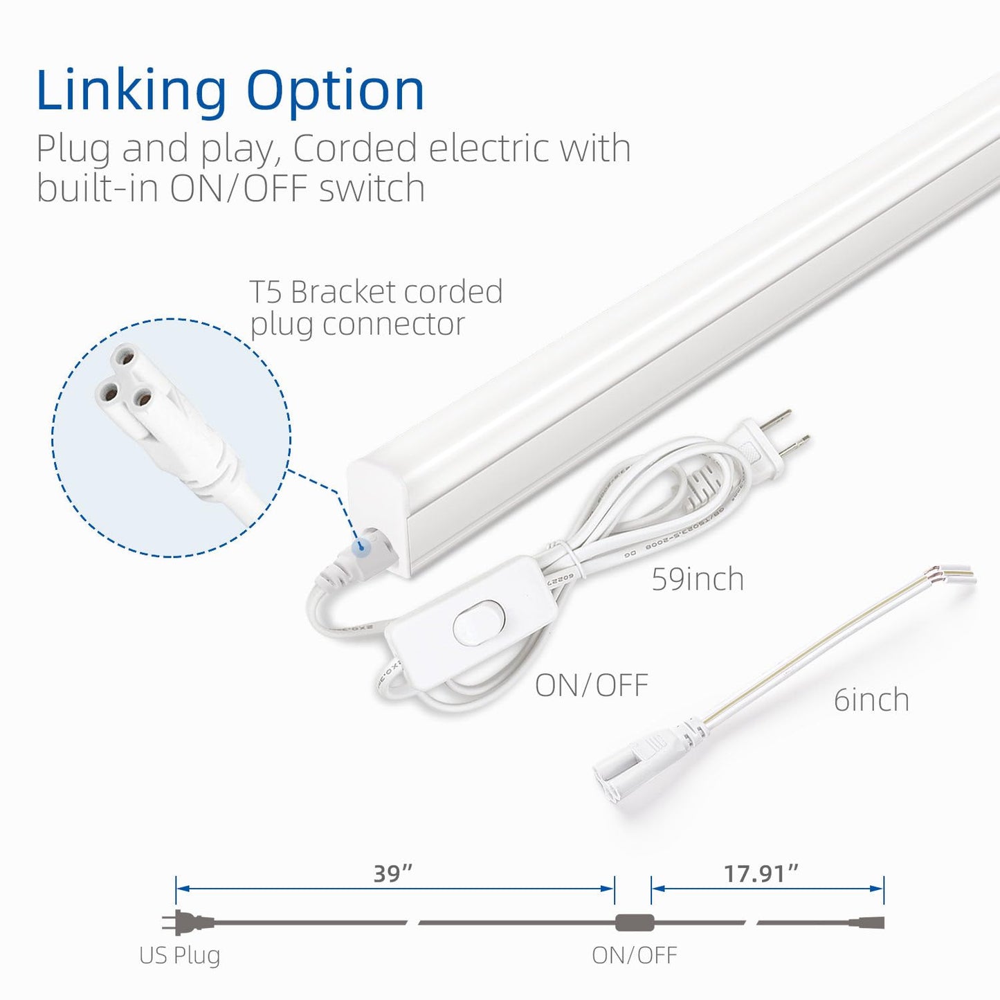 LELEJU LED Under Cabinet Lighting, 1FT, 5W, 6000K, 500lm, T5 Integrated Single Fixture, Under Counrer Lights for Kitchen, Corded Electric with ON/Off