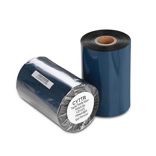 CYTTR Thermal Transfer Ribbon - Premium Wax Printer Ribbon 1" Core Ink Out- 1 Roll (4.33" x 1476') 110mm450m for Zebra