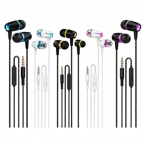 Kamon 5 Pack Earbuds Headphones with Remote & Mic, Earphones Wired Stereo in-Ear Bass for iPhone, Android, Smartphones, iPod, iPad, MP3, Fits All