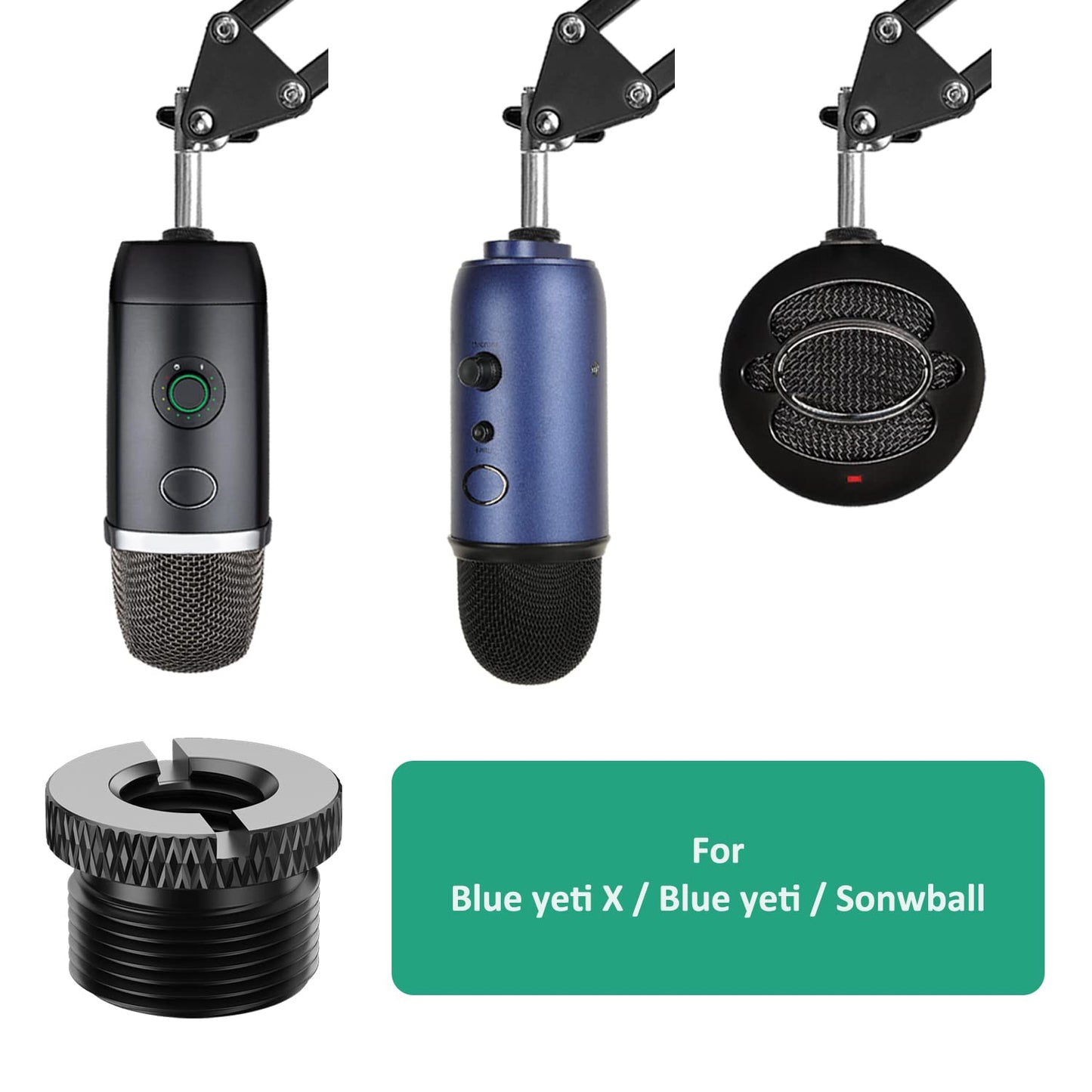 Rigych Mic Stand Adapter 5/8 to 3/8 Slotted Blue Yeti Microphone Adapter 2 Pcs 5/8 Male to 3/8 Female Mic Screw for Blue Yeti X, Yeti Pro, Blue