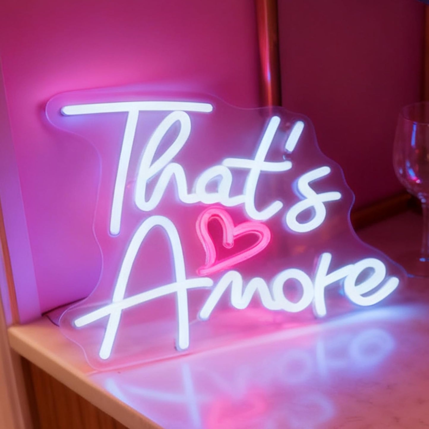 Valentines Day Gift Thats Amore LED Neon Sign, USB Powered Dimmable Decorative Neon Light Romantic Wedding Date Night Party Home Bedroom Living Room