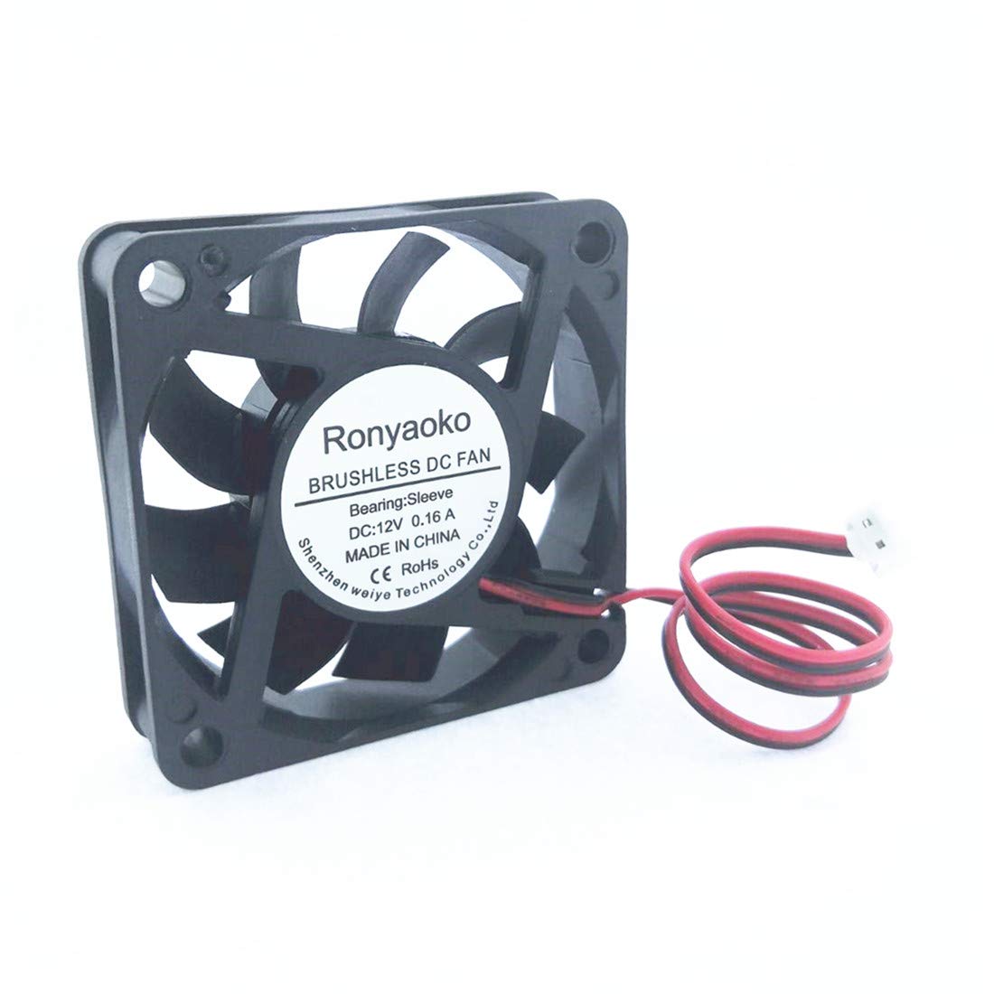 Ronyaoko High Speed DC 12V Brushless Cooling Fan 60mm x 60mm x 15mm 6cm 0.16A 2 Wires Computer Case PC Cooler XH2.54