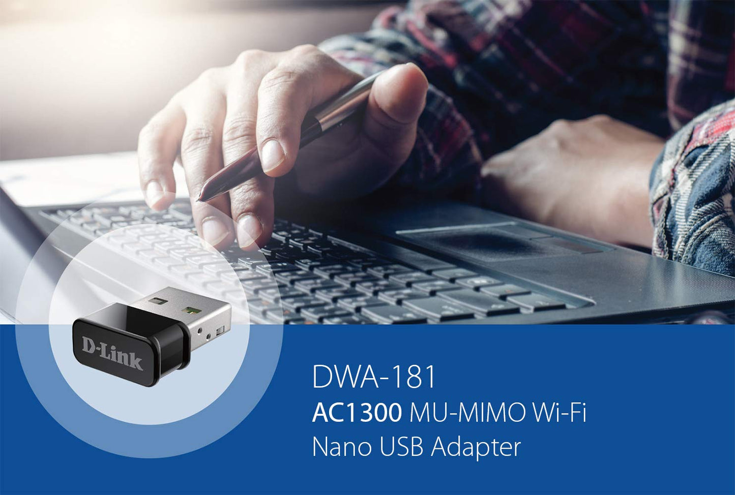 D-Link AC1300 MU-MIMO Wi-Fi Nano USB Adapter, Ultra-Mini (20.2mm x 14.9mm) Dual Band 2.4G/5G Wireless Adapter for PC or Laptop, Plug and Play, Easy