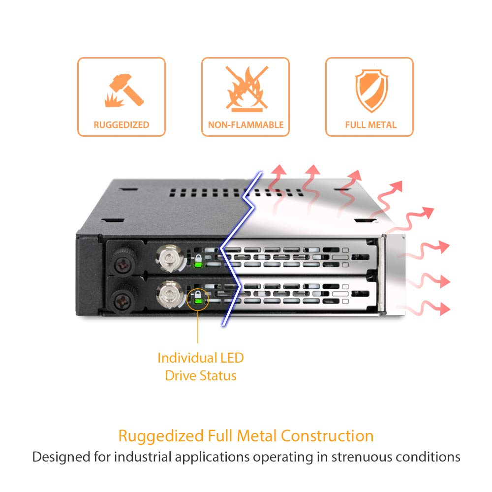 ICY DOCK Rugged Full Metal 2 x 2.5” SATA/SAS HDD & SSD Mobile Rack for External 3.5" Drive Bay with Key Lock & Thumb Screw Design | ToughArmor