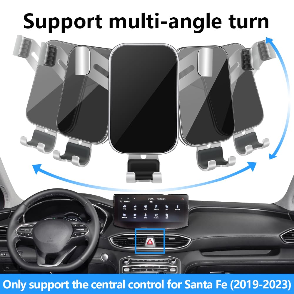 LUNQIN Car Phone Holder for Hyundai Santa Fe 2019 2020 2021 2022 2023 and Santa Fe Hybrid 2021-2023 Auto Interior Accessories Best Cell Phones Mount