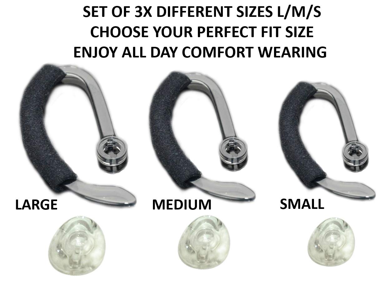 3X Same Size Replacement Earbuds Ear Tips + Ear Hook Loops + Foam Spare Fit Kit for Plantronics CS540 Savi W440 W740 W745 WH500 EarLoops EarHook Ear