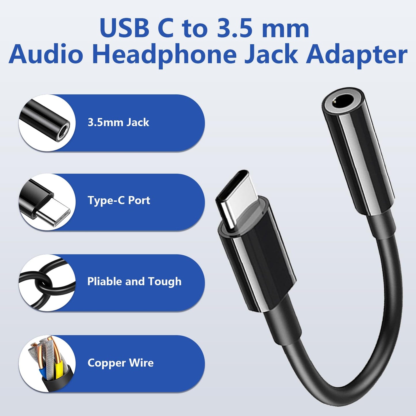 USB C to 3.5mm Headphone Jack Adapter Type C Audio Aux Cable Dongle Compatible with iPhone 16/15/15 Plus/15 Pro/15 Pro Max/iPad/Pixel, Samsung Galaxy