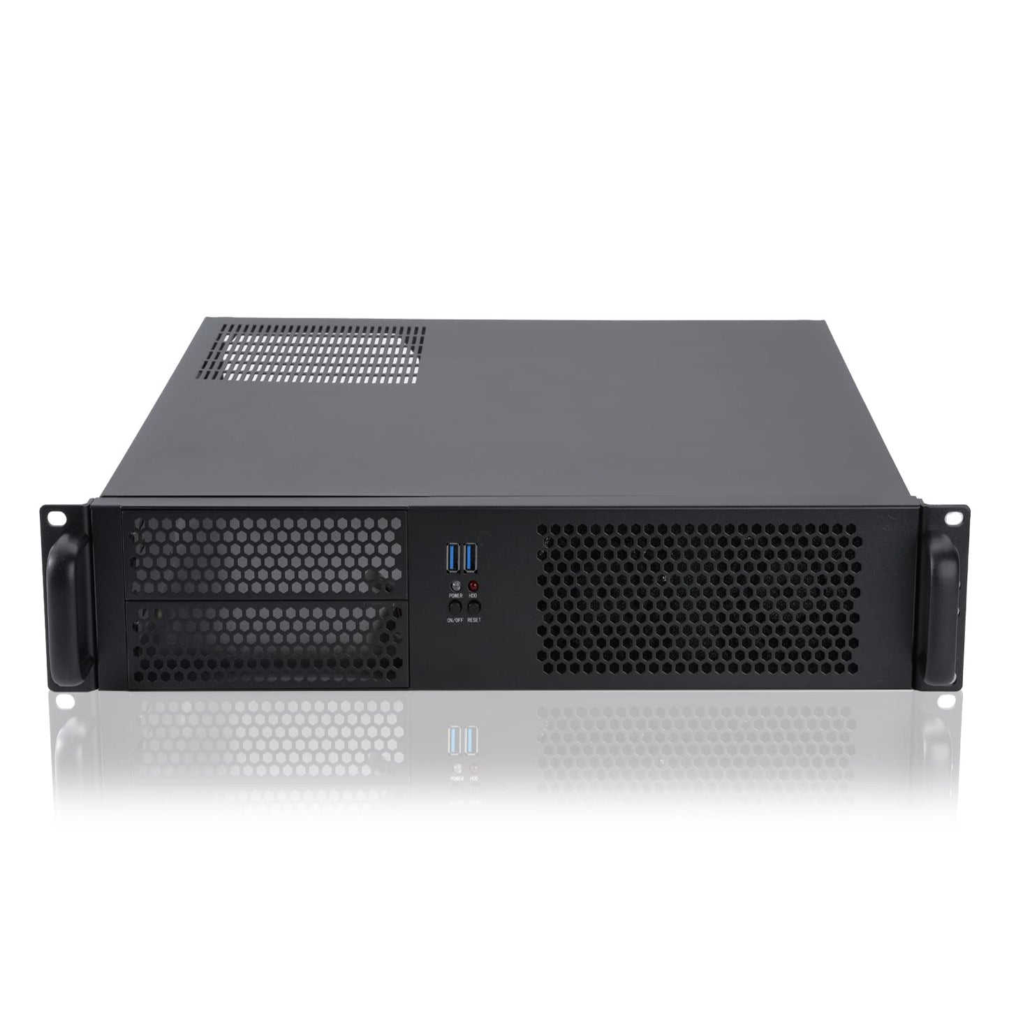 RackChoice 2U Server case Micro ATX Compact Rackmount 2 x 5.25 Chassis Support ATX PS2 PSU with 120mm Fan on top, USB3.0 with 2.0 Adapter