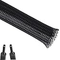 Aibole 25ft-1/2 inch PET Expandable Braided Cable Sleeve Wire Loom, Wire Sleeving for Home Device Cable Automotive Engine Bay - Black
