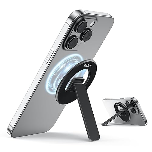 MagSync Magnetic Phone Stand for Mag-Safe, 3 in 1 Phone Grip Holder with Kickstand, Ultra-Thin, Adjustable Angle & Pocket Portable - Black