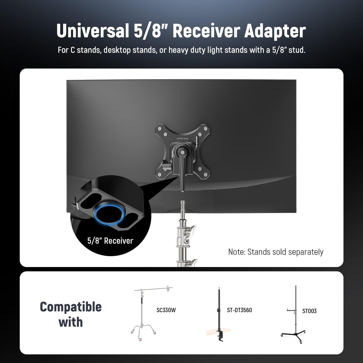 NEEWER VESA Monitor Mount Adapter with Arca Type Quick Release, 360° Rotatable Ball Head, M4 Screw & 5/8" Receiver Light Stand Adapter for TV Screen