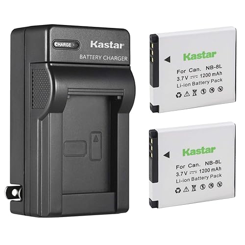 Kastar Battery (2-Pack) and AC Charger for Canon NB-8L NB8L CB-2LA CB-2LAE and Canon PowerShot A2200, PowerShot A3000 is, PowerShot A3100 is