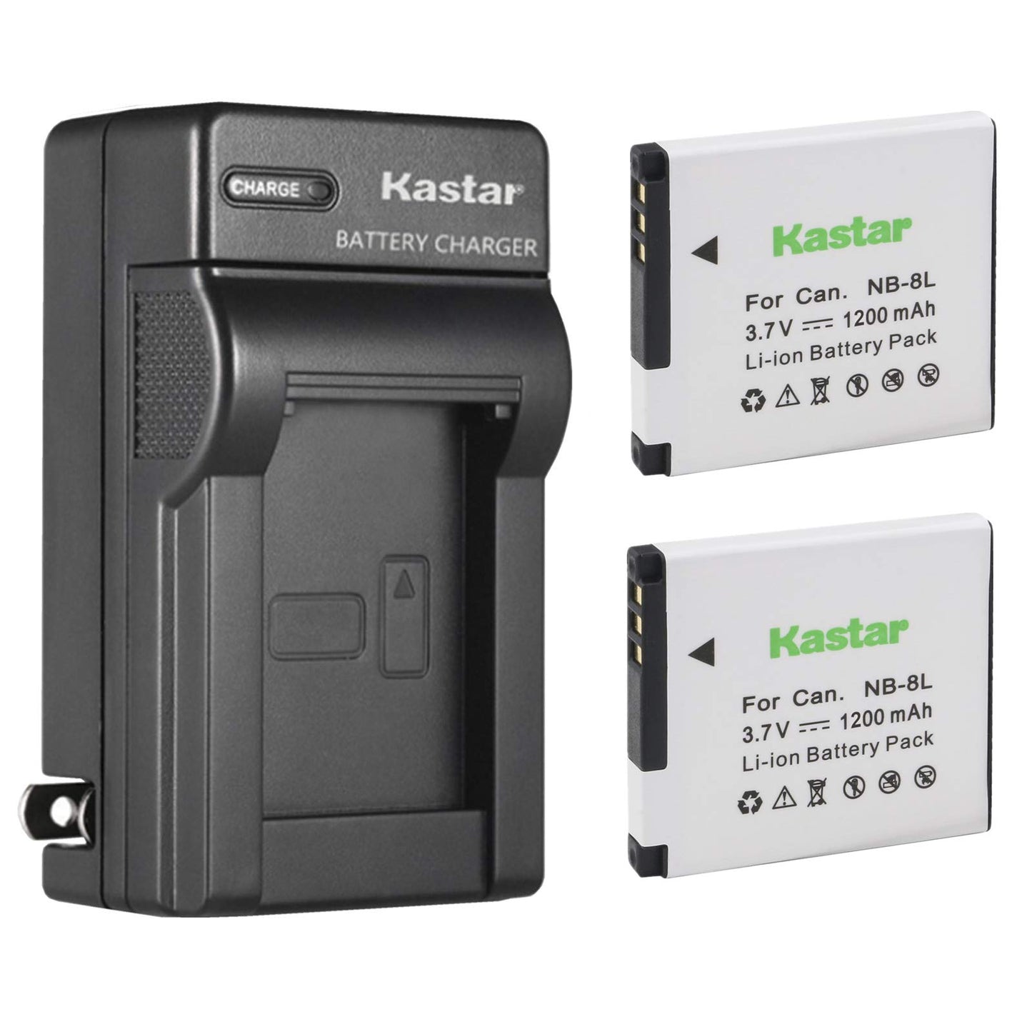 Kastar Battery (2-Pack) and AC Charger for Canon NB-8L NB8L CB-2LA CB-2LAE and Canon PowerShot A2200, PowerShot A3000 is, PowerShot A3100 is