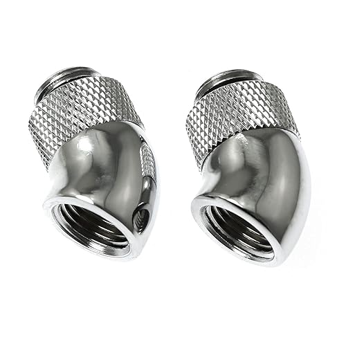 RLECS 45 Degree Angled Elbow 2PCS G1/4" 45 Degree Silver Male to Female Water Cooling Rotary Adapter Connector Rotary Extender Fitting for Computer