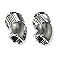 RLECS 45 Degree Angled Elbow 2PCS G1/4" 45 Degree Silver Male to Female Water Cooling Rotary Adapter Connector Rotary Extender Fitting for Computer