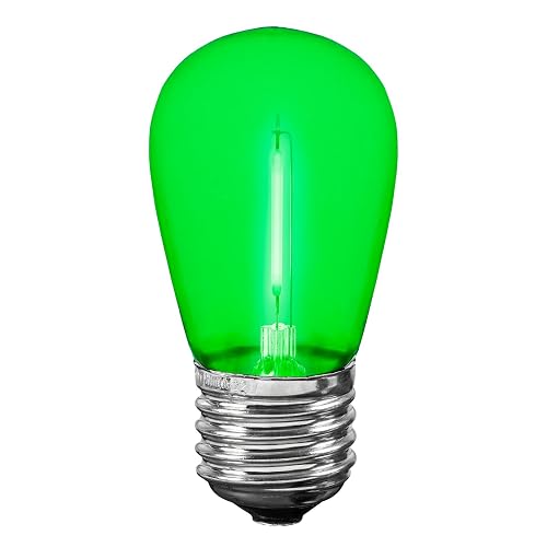 Novelty Lights Outdoor String Light Replacement Bulbs, 5 Pack S14 LED Edison Shatterproof Plastic, E26 Base, 30,000-Hour Lifespan, Green