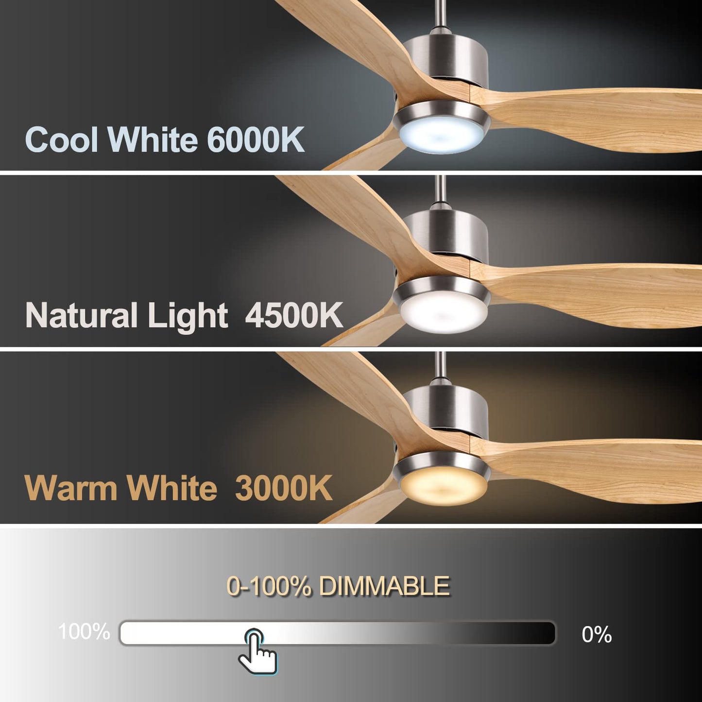 Ovlaim 52 Inch Wood Ceiling Fan with Light, Quiet DC Motor, Smart 6-Speed