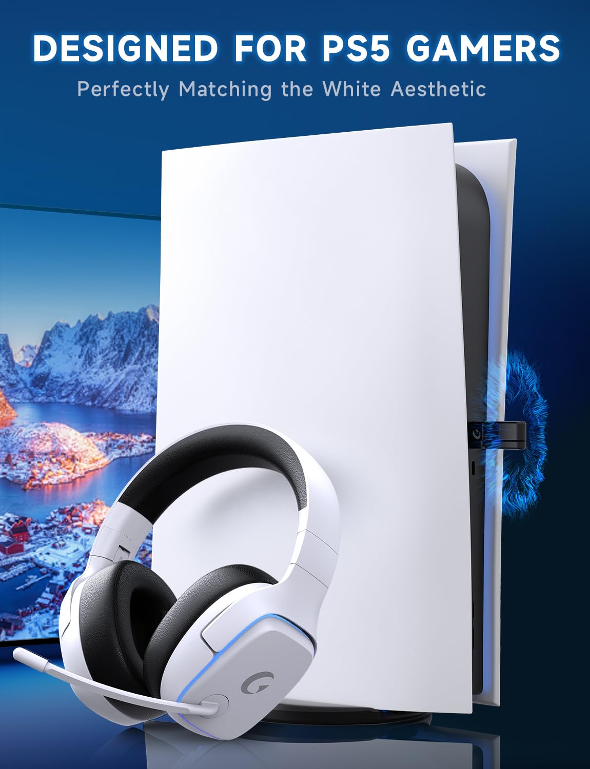 Gvyugke 2.4GHz Wireless Gaming Headsets for PS5, PS4, PC, Switch - Bluetooth 5.3 Gaming Headphones with Noise Canceling Mic, 7.1 Surround Sound, 70H