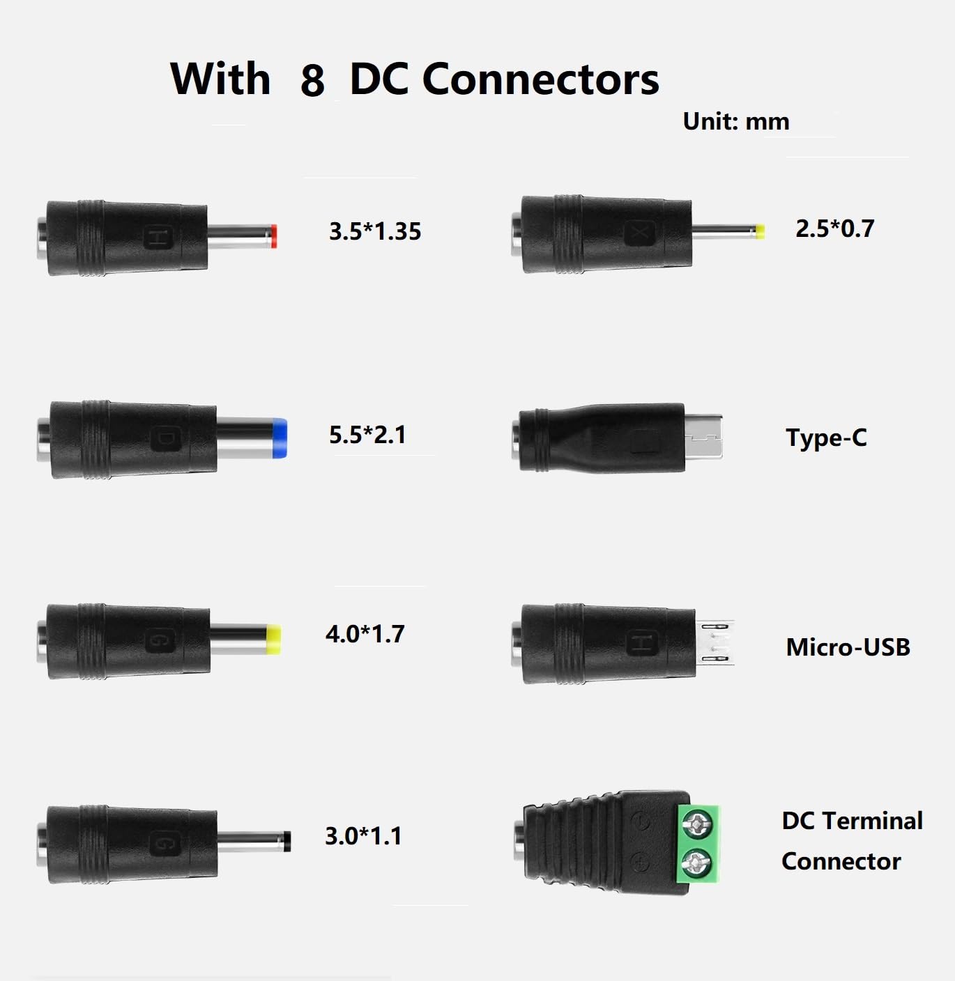 9V DC Power Supply 1A AC Adapter, DC 9V Power Cord, 100-240V 50/60Hz 9 Volts 1Amp Transformer, 5.5mm x 2.5mm Plug & 8 Tips