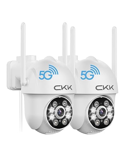 CKK 2K Security Cameras Outdoor 2Pack, 2.4G/5G Wireless Home Security Cameras, 360 PTZ, PIR Motion Detection, Color Night Vision, 2-Way Talk