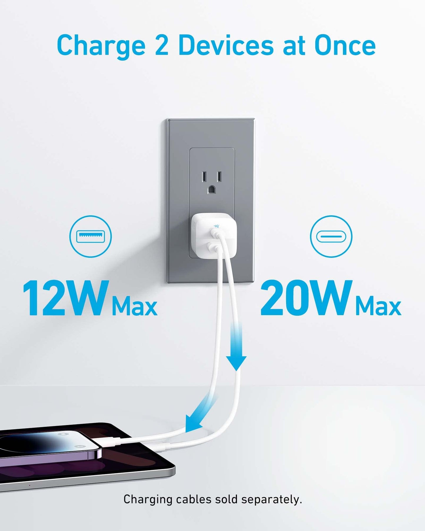 Anker 33W 2-Port Compact USB Charger Block, Foldable Type C Charger