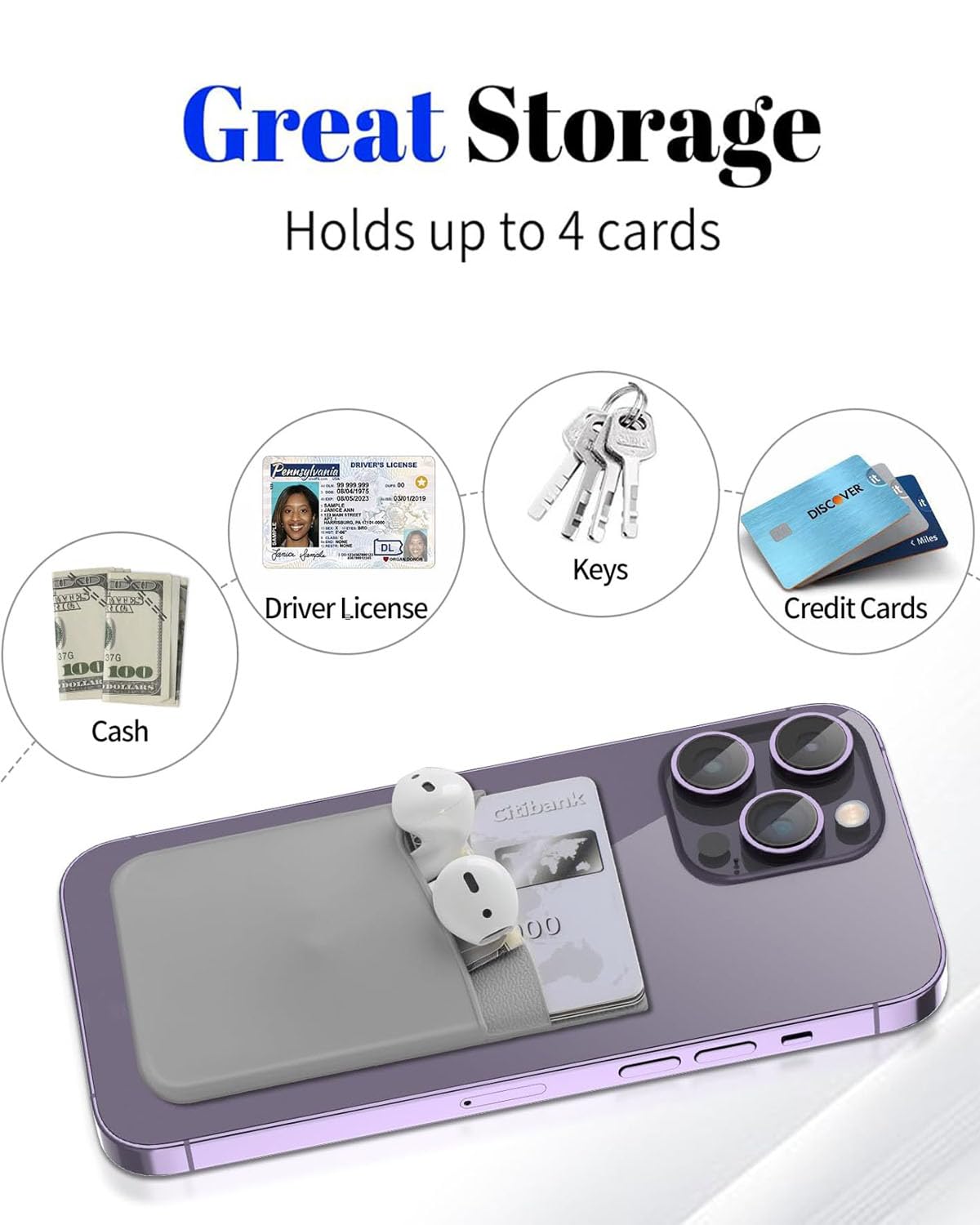 BIAJIYA Card Holder for Phone Case, Silicone Phone Card Holder Stick On Phone Wallet, Sticky Wallet ID/Credit Card Holder Pouch for iPhone Samsung