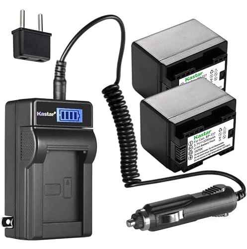 Kastar 2-Pack BP-727 Battery and LCD AC Charger Compatible with Canon VIXIA HF R80 HFR80, LEGRIA HF M66 HFM66, LEGRIA HF M68 HFM68, LEGRIA HF M76