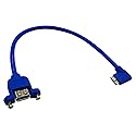 zdyCGTime 12" Panel Mount USB 3.0 A Female to 90 Degree Left Angled Micro B Male Extension Cable with Screws(Blue)