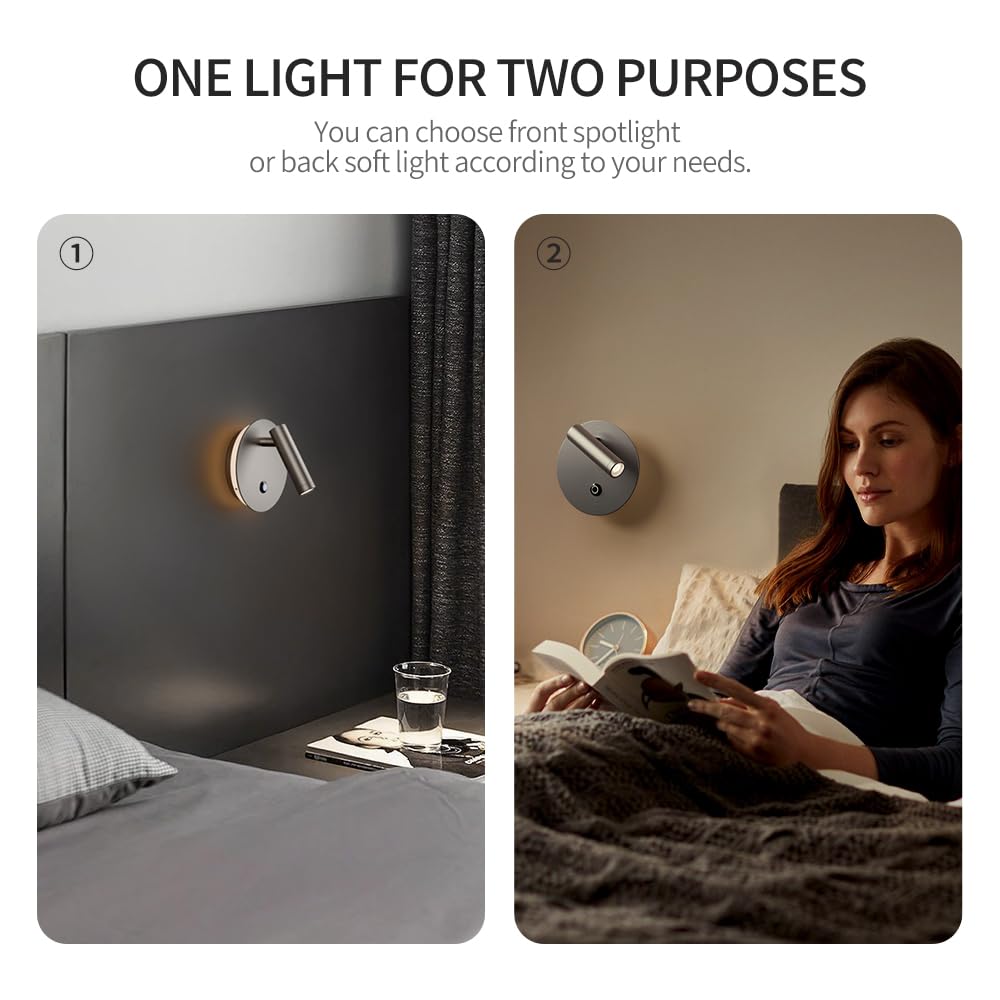 lovuphoria Wall Sconces LED Wall Light with Touch Dimmer 2-Colour Modes Wall Lamp, 6W Adjustable Angle Wall Lights for Bedside Reading Living Room