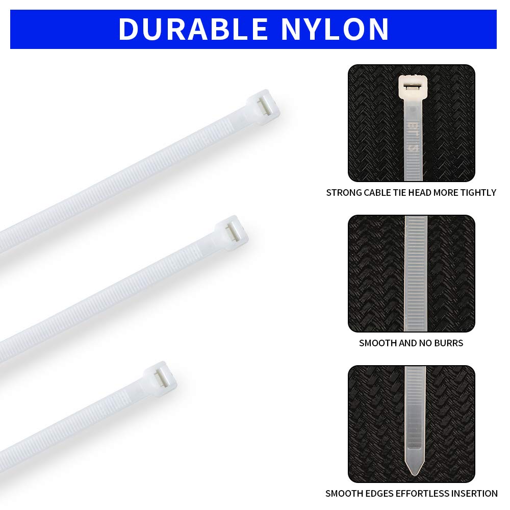 1000 Pack 4 inch KOOWIN Nylon Plastic Cable Zip Ties Small Wire Wraps White