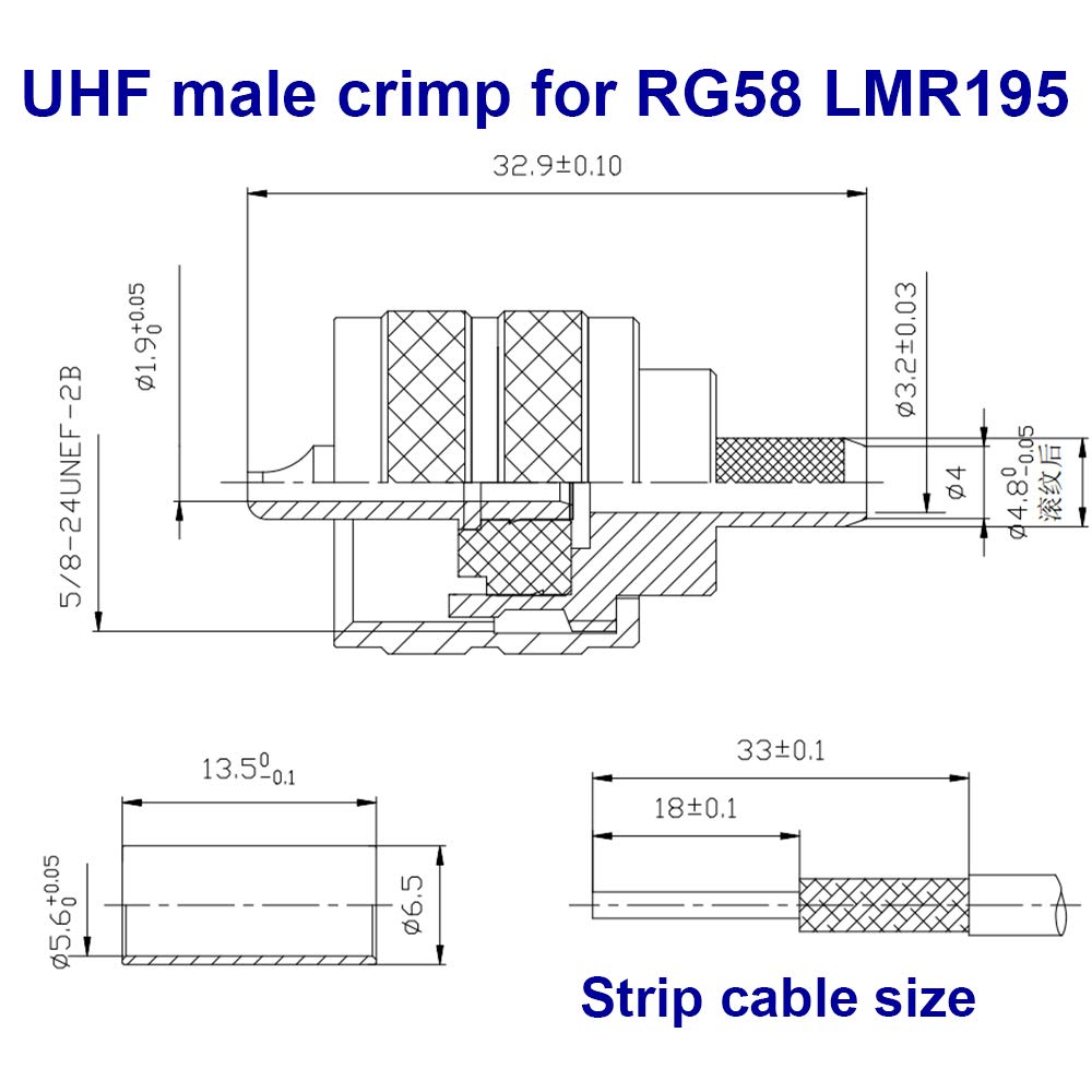 RFIOTASY Pack of 5 UHF PL-259 PL259 Male-Plug Crimp Connector Adapter Connector for RG58/U LMR195 (UHF Male Crimp RG58)