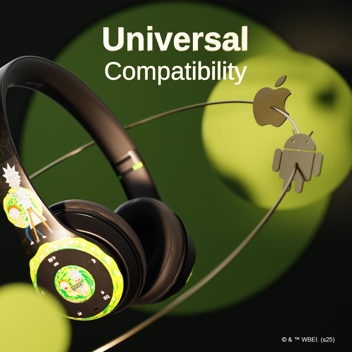 iJoy Rick and Morty Portal Bluetooth Headphones with Built-in Mic | Officially Licensed Wireless Over-Ear Headphones, Foldable Headset | Rick