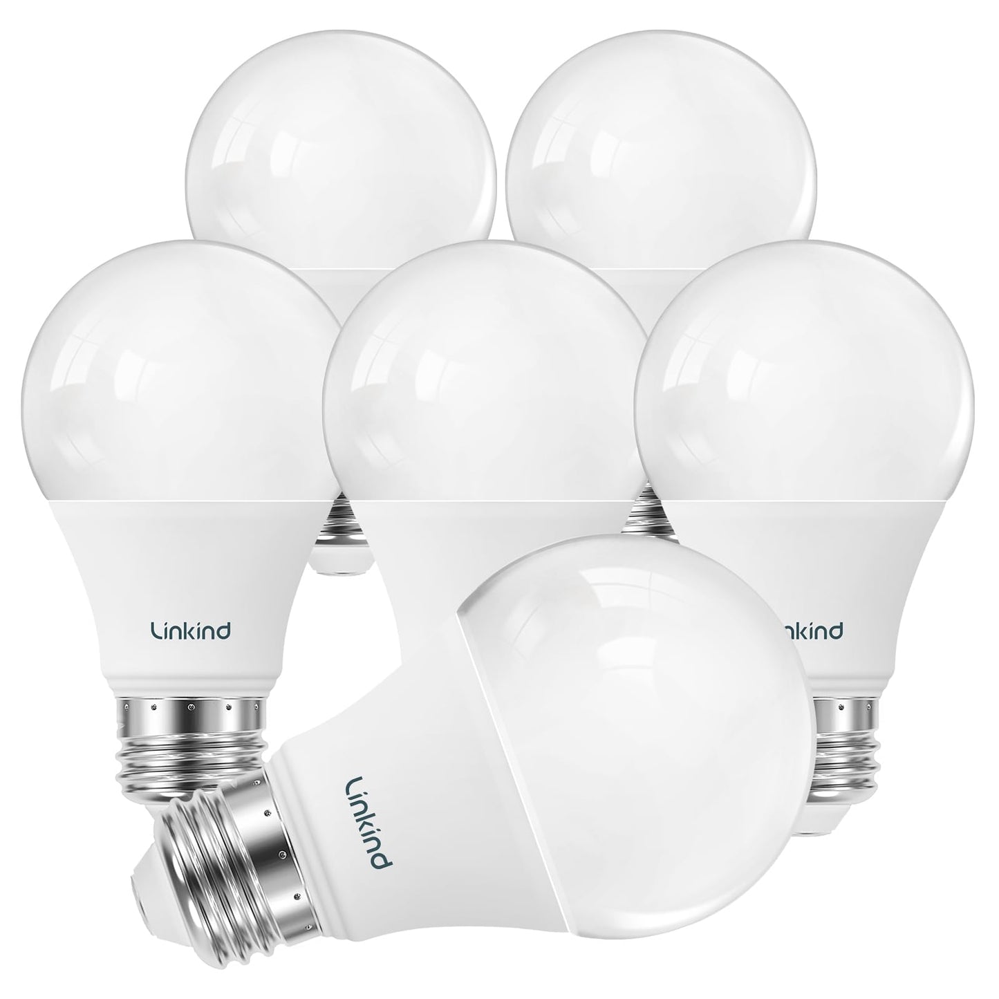 Linkind A19 LED Light Bulbs, 60 Watt Equivalent, 2700K Soft White 6 Packs