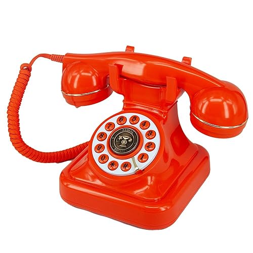 GHYTMTHOT Land Line Telephones for Home Old Fashioned Dial Button Phone, Used for Office Hotel and Home. (Orange)