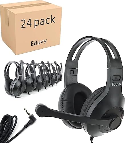 Eduvy Bulk Headphones for Classroom with Microphone, Heavy-Duty School Pack Wired Headphones for Students with Rotating Boom Mic. Teacher Must Haves…