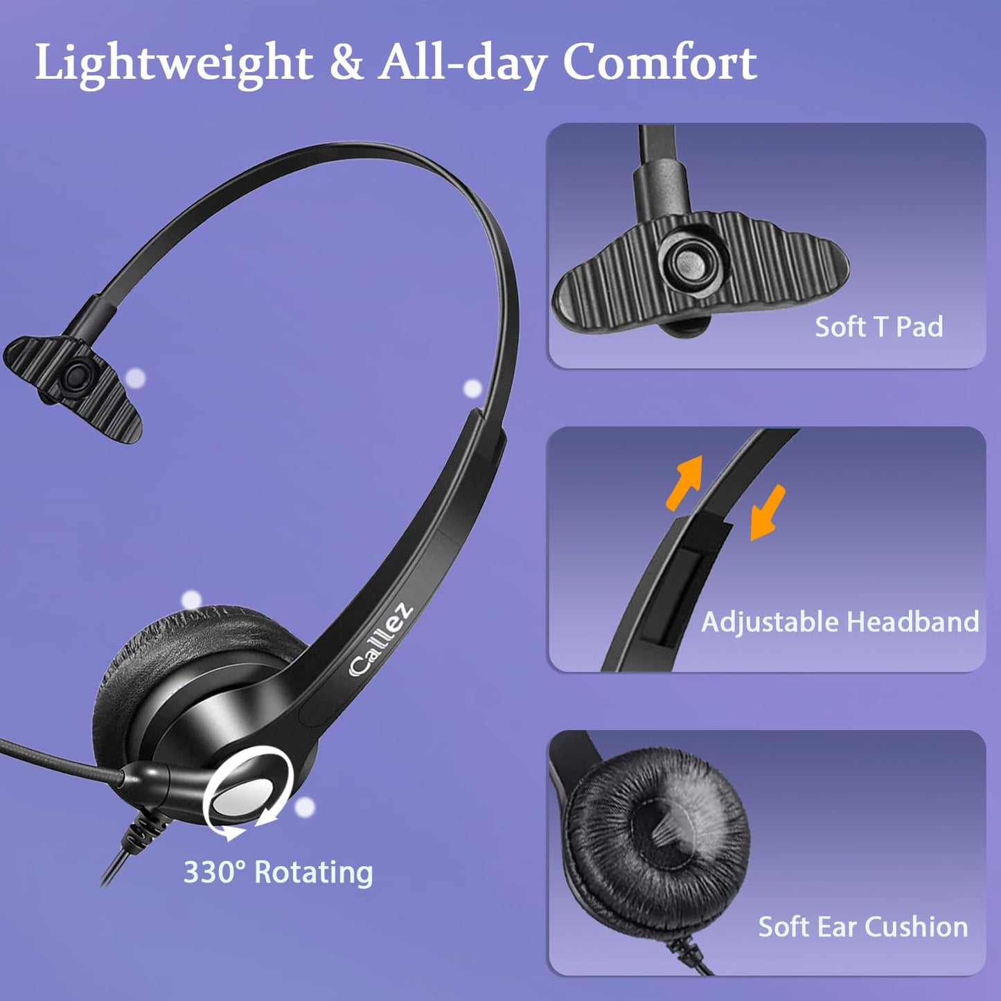 Callez RJ9 Phone Headset with Noise Cancelling Mic & Mute Switch, Corded Telephone Headset for Cisco 8851 8845 8841 8811 7965 7962 7945 7941 7841 7821