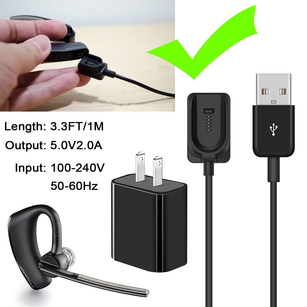 Xnarew Charge Adapter Cable for Plantronics Voyager Legend Wireless Headset, Replacement USB Charging Power Cord, Voyager Legend Accessories Charging