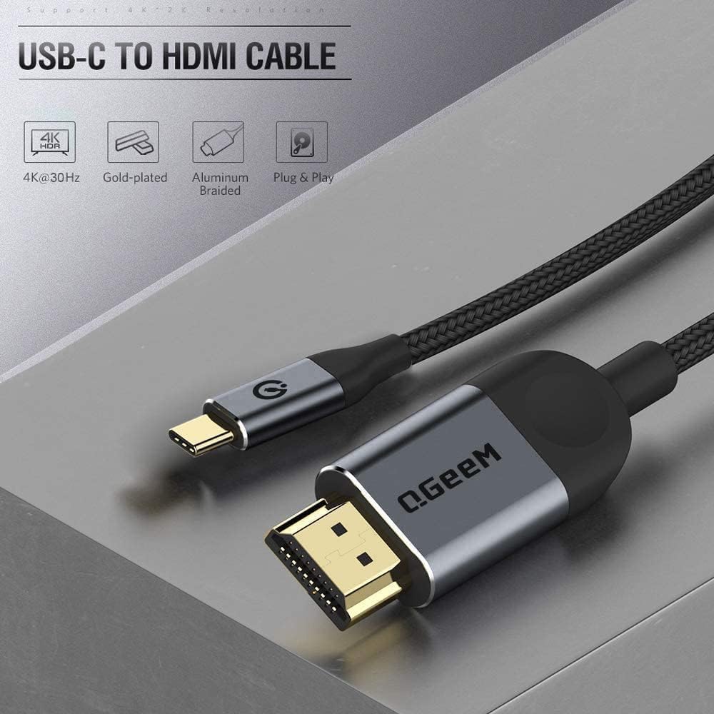 QGeeM USB C to HDMI Cable Adapter 6FT 4K, USB Type C to HDMI Thunderbolt 3/4 Compatible for iPhone 16, Galaxy, MacBook Pro/air, IPad pro, Surface,Dell