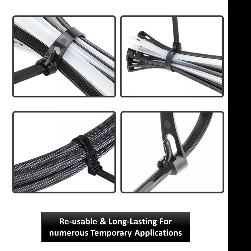 Kable Kontrol Reusable Cable Zip Ties 14 Inch 100 Pcs Black, 50 Lbs Tensile Strength, Self-Locking, Multipurpose Trigger Releasable & Adjustable Nylon