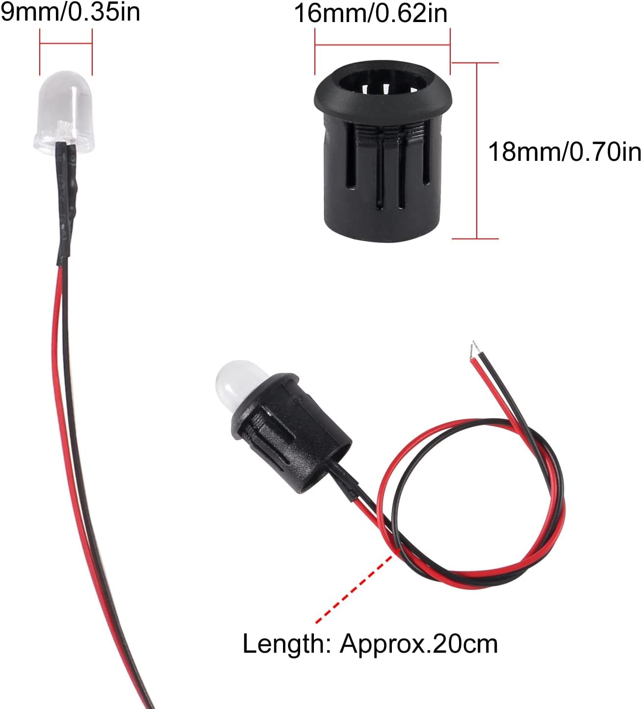 ATNSINC 26pcs/Set DC 12V LED Diodes 10mm LED Light Lamp Bulb Prewired Emitting Diodes with Holder, Battery Clip and Switch for DIY Home Decoration