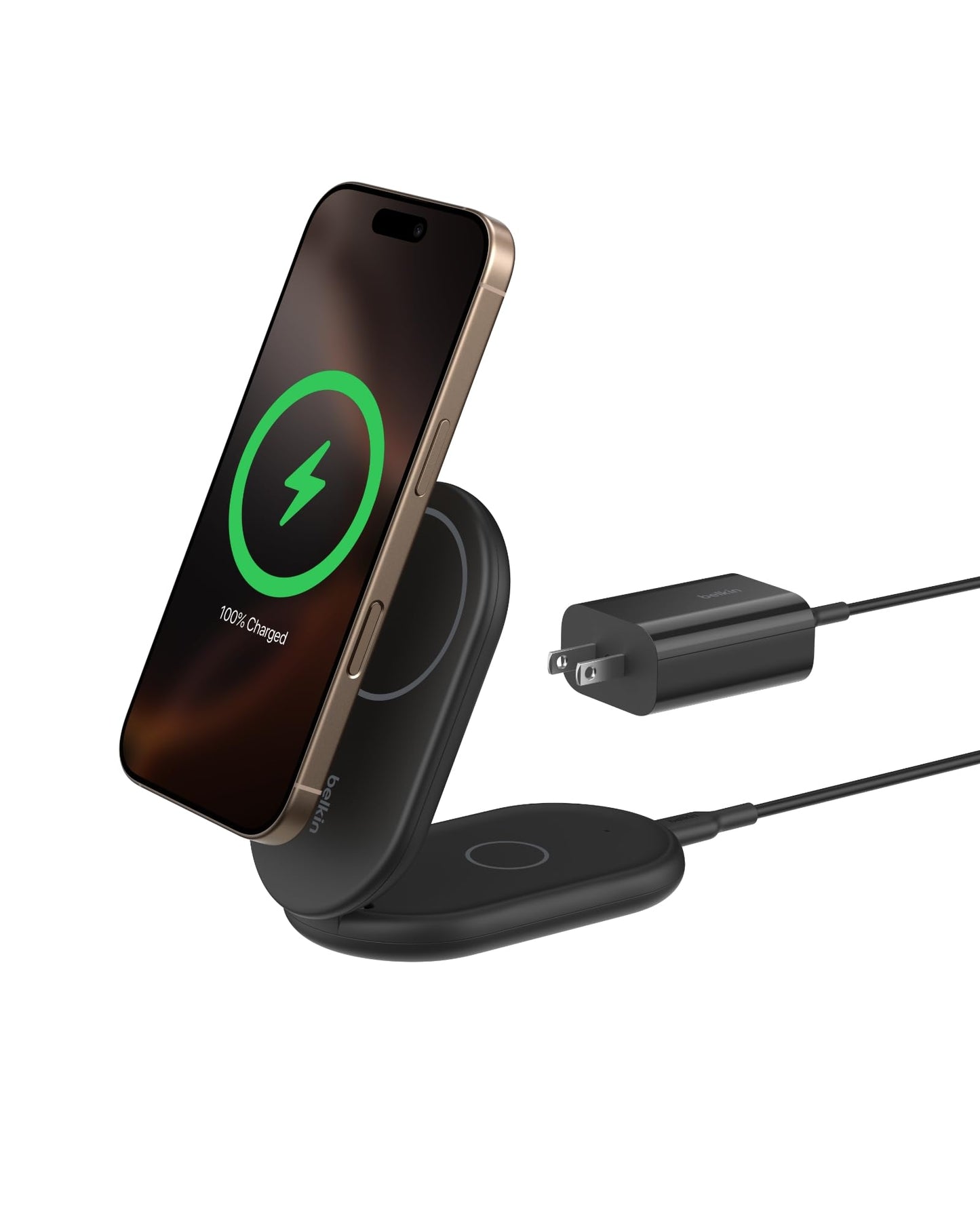 Belkin Magnetic Foldable Wireless Charging Stand 15W - MagSafe-Compatible Qi2-Certified Charger, Wireless Charging Stand for iPhone 16, Galaxy S25