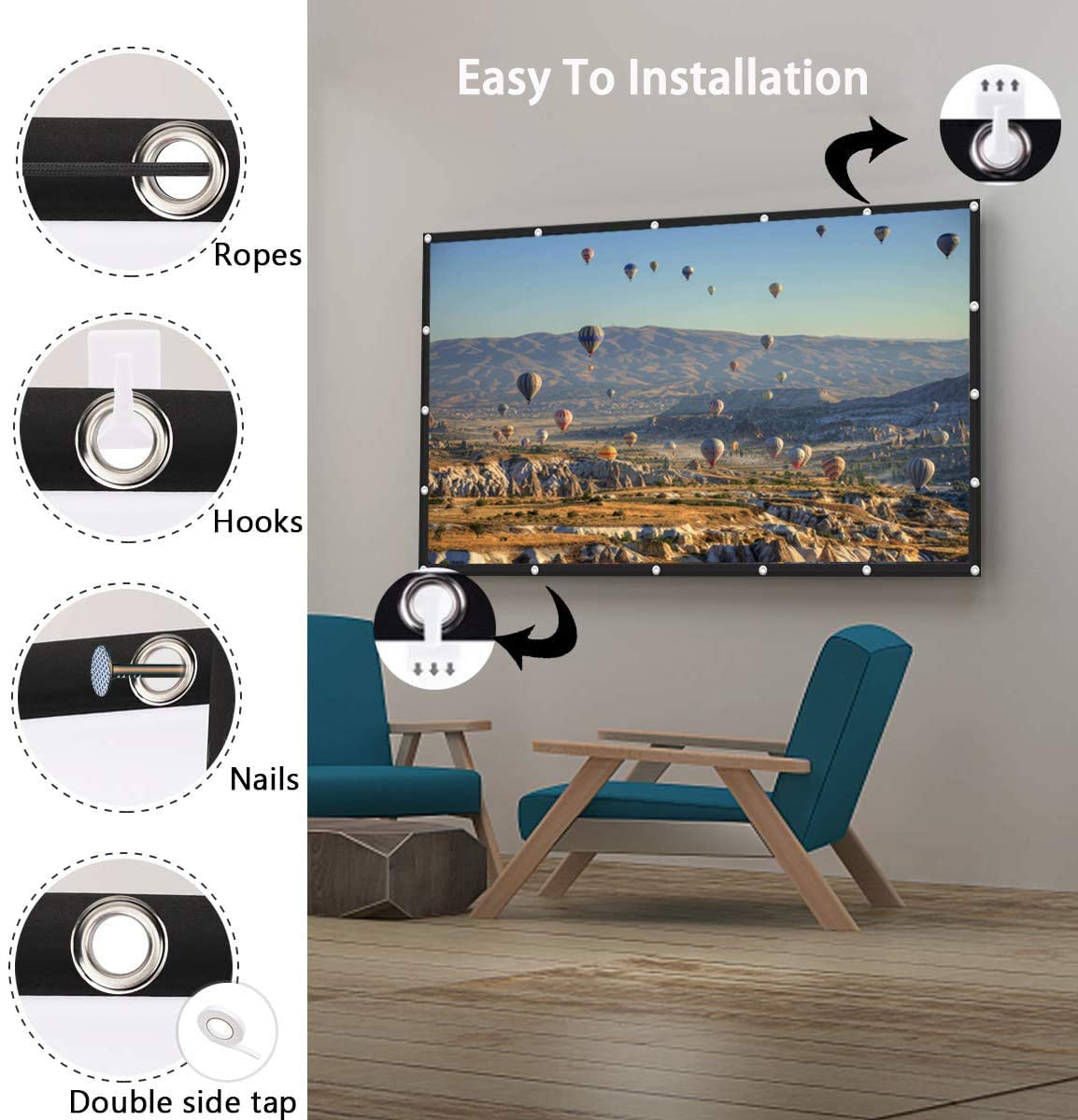 ASHATA 60 Inch 16:9 HD 4K Portable Foldable Projection Screen, Non Crease Projector Movies Screen Support Double Sided Projection for Home Office