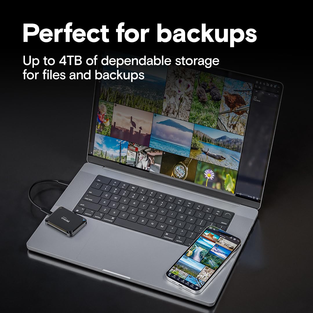 Crucial X9 1TB Portable SSD, Up to 1050MB/s, USB 3.2 USB-C, External Solid State Drive, Compatible with Windows, Mac, & Android, Reliable Storage