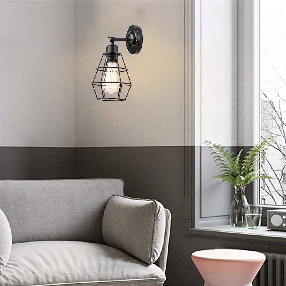 Mengjay Vintage E26 Wall Light, Industrial Lighting Adjustable Socket Rustic Sconces Wire Metal Cage Wall Lamp Indoor Home Retro Lights Fixture