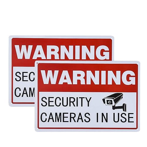dojune-2 Pack Warning Security Cameras in Use Signs,No Trespassing Video Surveillance Sign,Indoor or Outdoor Use for Home Business CCTV Security